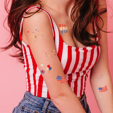 Sparkle in Flash Tattoos red white and blue USA pack. Perfect for parades, Olympic celebrations, 4th of July or everyday fun!